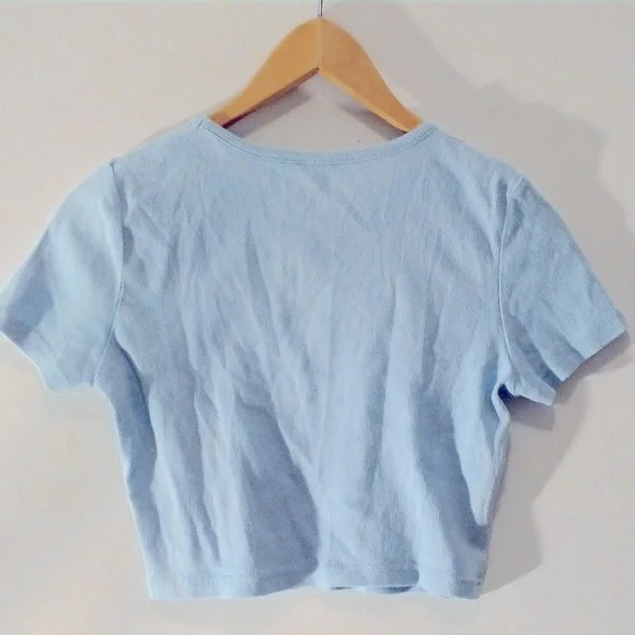 PLAYBOY Baby Blue Bunny Graphic Babydoll Crop Top T-Shirt fits XS and S - Picture 6 of 6